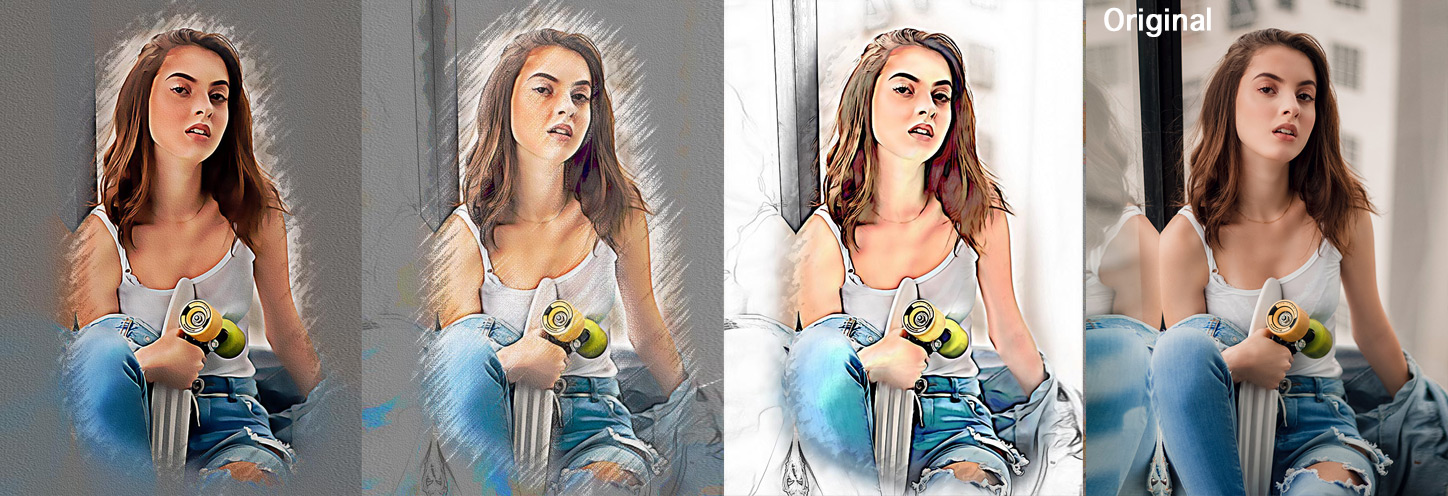 3 of the 21 Portrait Studio effects, ALL generated with One-Click